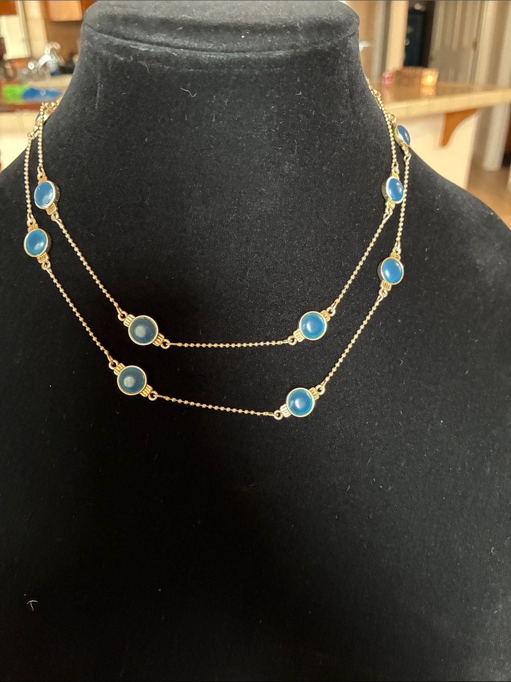 Banana Republic Gold Layered Necklace with Blue Discs